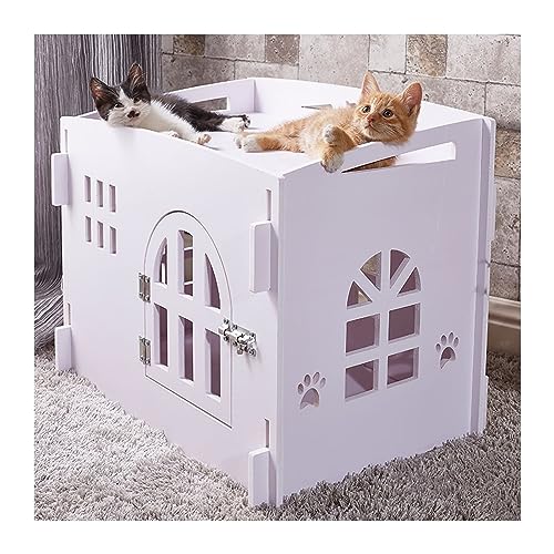 WECLMH Cat House Wood, Innen Im Freien Wetterfest Katze Eigentumswohnung, Groß Plattformen, Katze Spielen Haus Und Sich Ausruhen Ort Mit Tür, Belüftung Haustier Kabine Barsch (Color : White, Size : von WECLMH