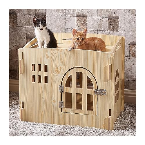 WECLMH Cat House Wood, Innen Im Freien Wetterfest Katze Eigentumswohnung, Groß Plattformen, Katze Spielen Haus Und Sich Ausruhen Ort Mit Tür, Belüftung Haustier Kabine Barsch (Color : Wood Color, SI von WECLMH