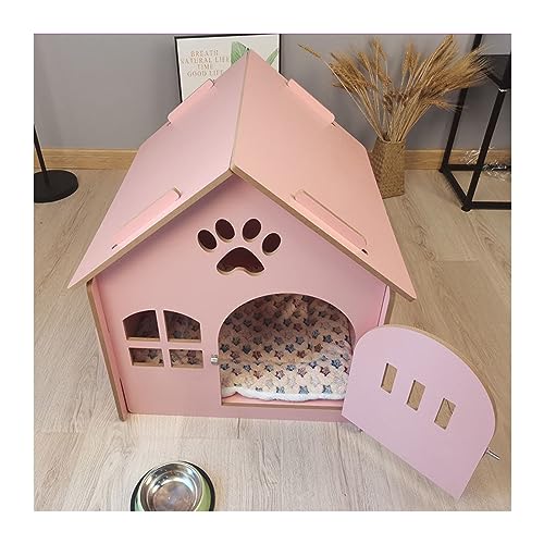 WECLMH Cat House Wood, Katze Eigentumswohnung Mit Flucht Tür, Im Freien Innen Haustier Versteck Sich Ausruhen Ort, Wild Streunen Katzenheim, Kätzchen Lebensraum Möbel (Color : Pink, Size : 52x44x57C von WECLMH