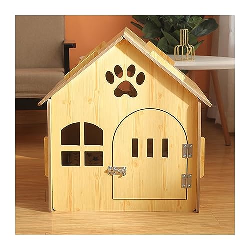 WECLMH Cat House Wood, Katze Eigentumswohnung Mit Flucht Tür, Im Freien Innen Haustier Versteck Sich Ausruhen Ort, Wild Streunen Katzenheim, Kätzchen Lebensraum Möbel (Color : Wood Color, Size : 58x von WECLMH