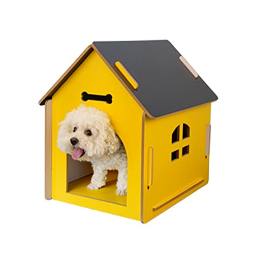 WECLMH Cat House Wood, Katze Hauskatze Eigentumswohnung, Katze Hund Haus Spielen Und Rastplatz, Katzenunterkunft Hundehütte, Innen Freien Wetterfest Haustier-Kabine (Color : Yellow, Size : 40x51x52C von WECLMH