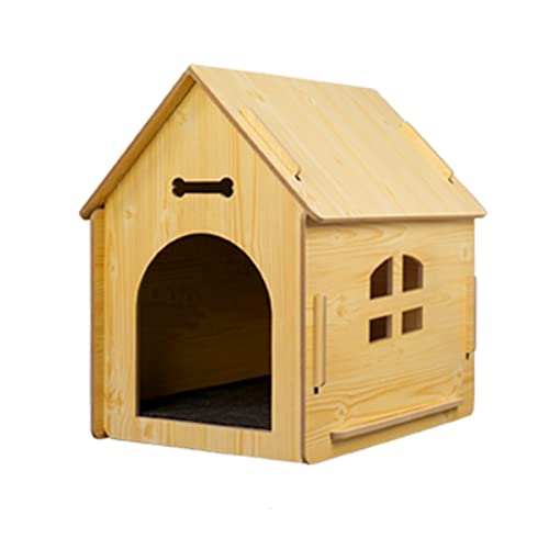 WECLMH Dog House, Warm Katzenhaus Für Freien/Innen, Groß Hölzern Katze Eigentumswohnung Mit Tür Abnehmbar Haustierzubehör, Schutz Für Wild Hunde/Katzen, Zwinger (Color : Wood Color, Size : 44x58x57 von WECLMH