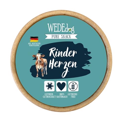 WEDEdog Pure Snack I Gefriergetrocknete Rinderherzen I Premium Hundesnack I gefriergetrocknete Hunde Leckerlis & Natursnack von WEDEdog