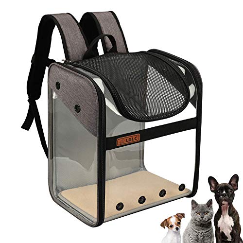 WEECOC Haustier tragen Transporttasche Rucksack Käfig Katze Hund Käfig Tragbare Haustier Tragetasche Drahtstruktur Transparent Faltbar Geräumig Große Tragetasche für Reisefluggesellschaft (grau) von WEECOC