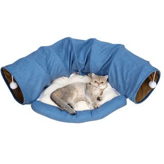 WEEKSUN Hasentunnelbett, zusammenklappbare Tunnelröhren, Hasenspielzeug mit abnehmbarer Matte, Meerschweinchenhäuser und Verstecke, für Katzen, Kätzchen, Kaninchen, Meerschweinchen, Kätzchen (blau) von WEEKSUN