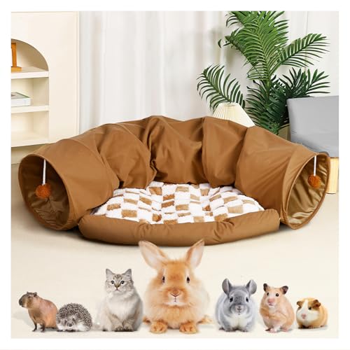 WEEKSUN Hasentunnelbett, zusammenklappbare Tunnelröhren, Hasenspielzeug mit abnehmbarer Matte, Meerschweinchenhäuser und Verstecke, für Katzen, Kätzchen, Kaninchen, Meerschweinchen, Kätzchen von WEEKSUN