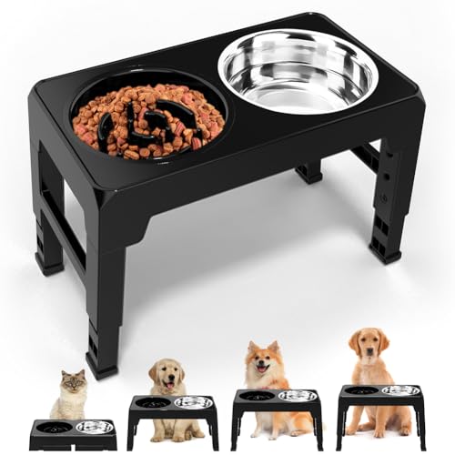 WEETENG Hundenapf Erhöht, Futternapf Hund mit Halterung für Große/Mittlere/Kleine Hunde, Futterstation Hund mit Anti Schling Napf Hund, 4-Gang Höhenverstellbar… von WEETENG