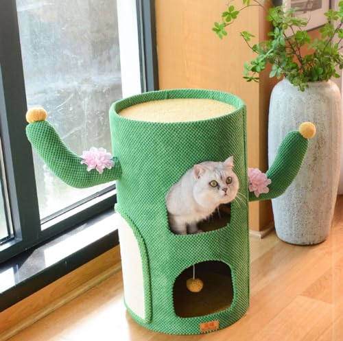 Haustier-Katzenschlafsack Für Hauskatzen, Zylindrisches Kaktus-Katzennest, Katzen-Klettergerüst, Kratzbaum, Integriert, 3-lagig von WEIEN