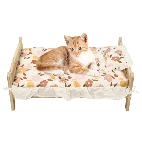 WEIGR Katzenbett für Haushalt Cat Bed Hölzerne Hundehütte Kleintier dekorative Hundebett, Haushalt Katze Nest hölzerne Bett 70x55x30CM für Katzen, Hund, Kätzchen und Kleintiere von WEIGR