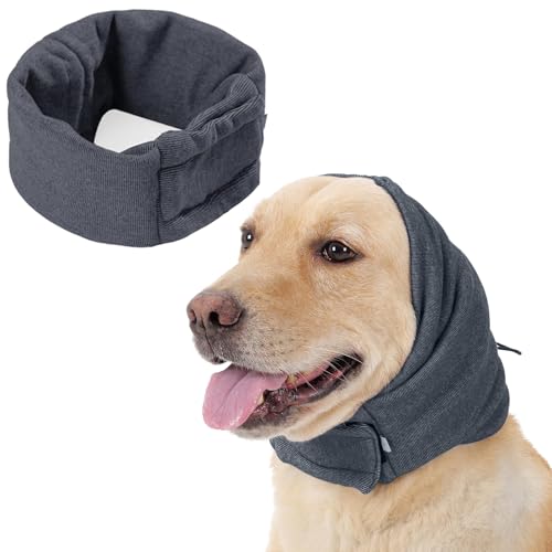 Hundeschutz, Ohrenschützer, Geräuschschutz, beruhigende Kapuze, Hals- und Ohrenwärmer, Haube, beruhigende Haustiermütze, Hüte für Hunde, Gehörschutz für Angstlinderung und Beruhigung (Grau, L) von WEILONGB