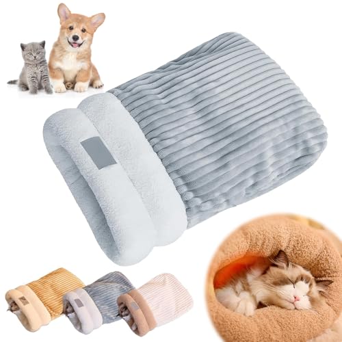 WEILONGB Cat Sleeping Bag, Cat Winter Sleeping Bag, Cat Nest Sleeping Bag for Indoor Warm Cat Sleeping Bag, Winter Pet Soft Plush Bedd, Comfortable Warming Sleep Bag for Small Pet (Grau) von WEILONGB
