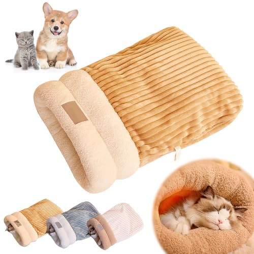WEILONGB Cat Sleeping Bag, Cat Winter Sleeping Bag, Cat Nest Sleeping Bag for Indoor Warm Cat Sleeping Bag, Winter Pet Soft Plush Bedd, Comfortable Warming Sleep Bag for Small Pet (braun) von WEILONGB