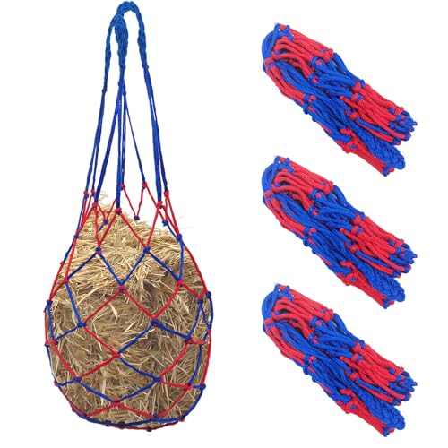 WEISGJA Heunetz für Pferde, Ziegen, Schafe, Esel, 84 cm Länge mit 7,6 x 7,6 cm Netzlöchern, zum Aufhängen, Heunetze für Anhänger und Stall, 3 Stück, Blau + Rot WEISGJA Heunetz für Pferde, Ziegen, Schafe, Esel, 84 cm Länge mit 7,6 x 7,6 cm Netzlöchern, zum Aufhängen, Heunetze für Anhänger und Stall, 3 Stück, Blau + Rot von WEISGJA