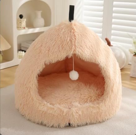 Flauschiges Hundebett in Muschelform – Kuscheliges Tierbett für Kleine und Mittelgroße Hunde & Katzen, Waschbares Hundesofa/Katzensofa, Weicher Plüschkorb. (Beige, S) von WEISSER FANG PURE INSTINCT, ETERNAL PROTECTION