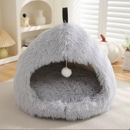 Flauschiges Hundebett in Muschelform – Kuscheliges Tierbett für Kleine und Mittelgroße Hunde & Katzen, Waschbares Hundesofa/Katzensofa, Weicher Plüschkorb. (Light Grey, L) von WEISSER FANG PURE INSTINCT, ETERNAL PROTECTION