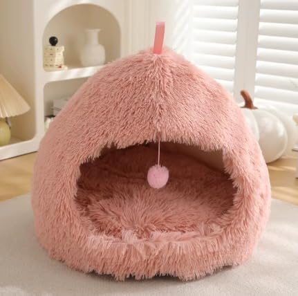 Flauschiges Hundebett in Muschelform – Kuscheliges Tierbett für Kleine und Mittelgroße Hunde & Katzen, Waschbares Hundesofa/Katzensofa, Weicher Plüschkorb. (Pink, L) von WEISSER FANG PURE INSTINCT, ETERNAL PROTECTION