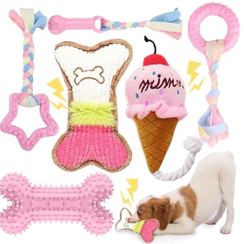 WEISSYO Spielzeug Haustierspielzeug Beißspielzeug Interaktives quietschendes Trainingsspielzeug für Hunde Bissfestes Spielzeug Geeignet für alle Katzen- und Hunderassen Sechs Stücke (Pink) von WEISSYO