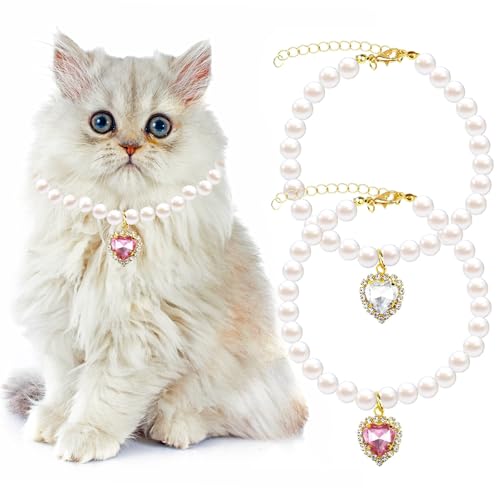 2 Stück Perlenhalsband für Katzen und Hunde, Katzenhalsband mit kleinem herzförmigem Strass Verstellbare Haustier Halskette für Hochzeit Geburtstagsparty Haustier-Kleid Zubehör Halsband 2 Stück Perlenhalsband für Katzen und Hunde, Katzenhalsband mit kleinem herzförmigem Strass Verstellbare Haustier Halskette für Hochzeit Geburtstagsparty Haustier-Kleid Zubehör Halsband von WEITAPYT