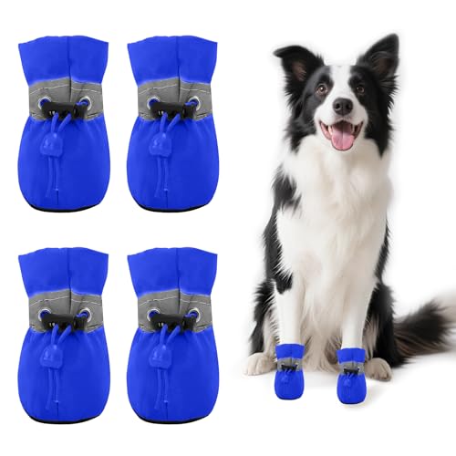 4 PCS Hundeschuhe Sommer, Hundeschuhe Pfotenschutz, Pfotenschutz für Hunde, Ausgestattet mit Reflektierendem Band, Geeignet für Den Lnnen- und Außenbereich, Atmungsaktiv und Verschleißfest/Blau 7 4 PCS Hundeschuhe Sommer, Hundeschuhe Pfotenschutz, Pfotenschutz für Hunde, Ausgestattet mit Reflektierendem Band, Geeignet für Den Lnnen- und Außenbereich, Atmungsaktiv und Verschleißfest/Blau 7 von WEITAPYT