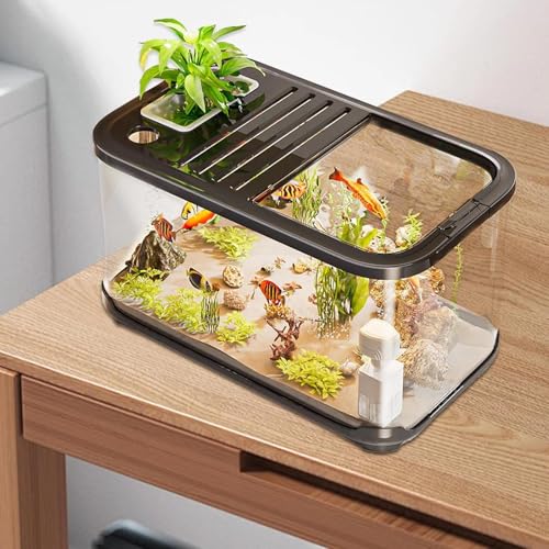 weiting Betta Fischbecken Set Belüftet,Betta Fischbehälter - Lebensraum mit Stufen für Salz- und Süßwasser Sand Pflanzen Deko Schildkröten Landschaft Aquatisches Leben von WEITING