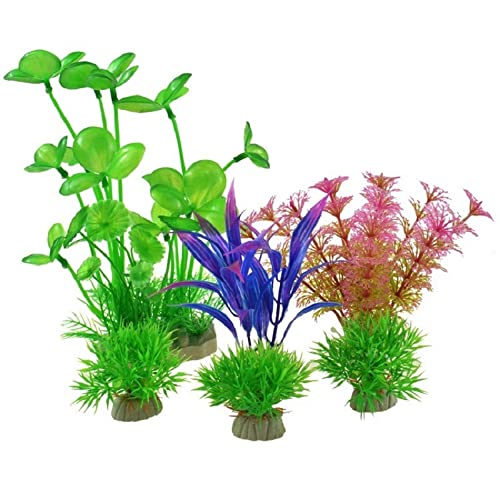Künstliche Plastikpflanzen Dekoration, Aquarium Künstliche Pflanzen Aquarium Landschaftsbau Kunststoff Wasser Keramik Basis Multicolor(Set 5) von WEITINGKKK