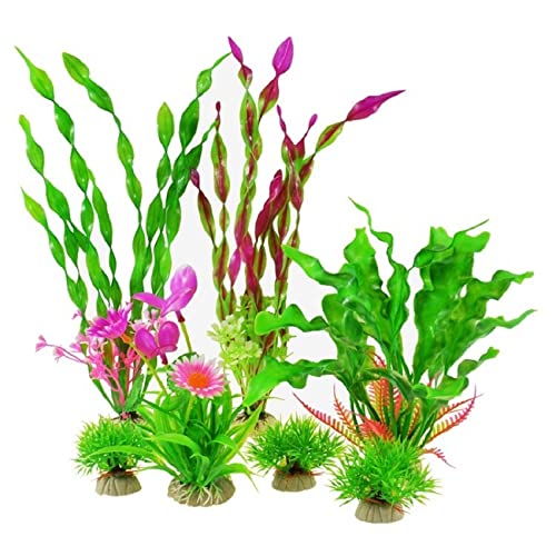 Künstliche Plastikpflanzen Dekoration, Aquarium Künstliche Pflanzen Aquarium Landschaftsbau Kunststoff Wasser Keramik Basis Multicolor(Set 8) von WEITINGKKK