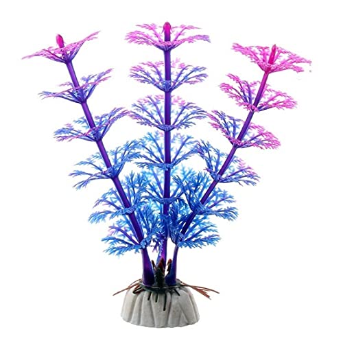 Künstliche Plastikpflanzen Dekoration, Aquarium Künstliche Pflanzen Kunststoff Dekoration Mit Keramik Basis 5er Pack Multicolor(A Purple) von WEITINGKKK