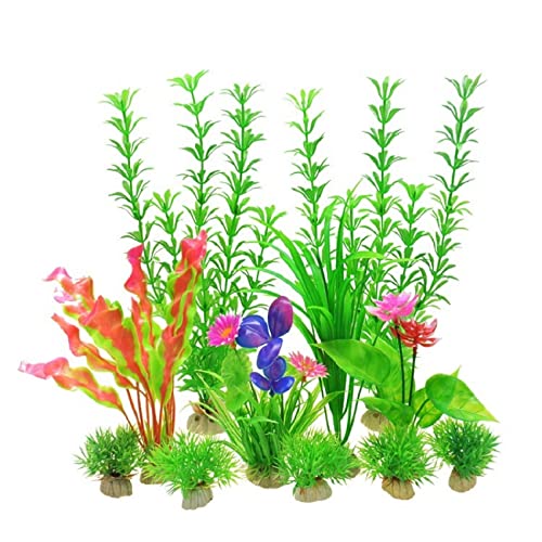 Künstliche Plastikpflanzen Dekoration, Künstliche Pflanzen for Aquarien, Dekoration for Aquarien, PVC-Kunststoff mit Keramiksockel, 10 Stück(Set 2) von WEITINGKKK