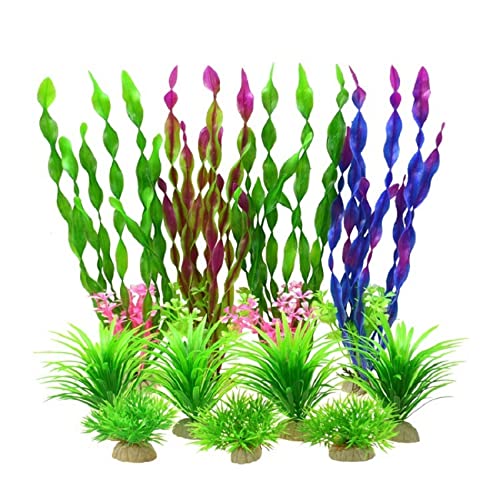 Künstliche Plastikpflanzen Dekoration, Künstliche Pflanzen for Aquarien, Dekoration for Aquarien, PVC-Kunststoff mit Keramiksockel, 10 Stück(Set 3) von WEITINGKKK