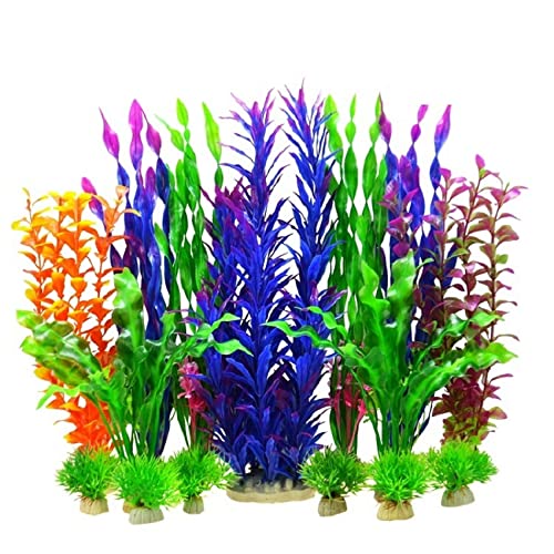 Künstliche Plastikpflanzen Dekoration, Künstliche Pflanzen for Aquarien, Dekoration for Aquarien, PVC-Kunststoff mit Keramiksockel, 10 Stück(Set 4) von WEITINGKKK