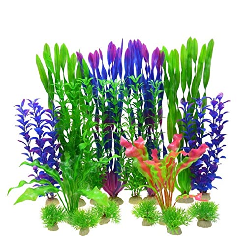 Künstliche Plastikpflanzen Dekoration, Künstliche Pflanzen for Aquarien, Dekoration for Aquarien, PVC-Kunststoff mit Keramiksockel, 10 Stück(Set 5) von WEITINGKKK