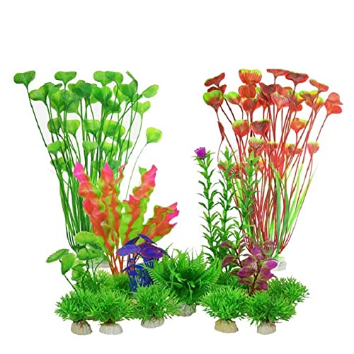 Künstliche Plastikpflanzen Dekoration, Künstliche Pflanzen for Aquarien, Dekoration for Aquarien, PVC-Kunststoff mit Keramiksockel, 10 Stück(Set 8) von WEITINGKKK