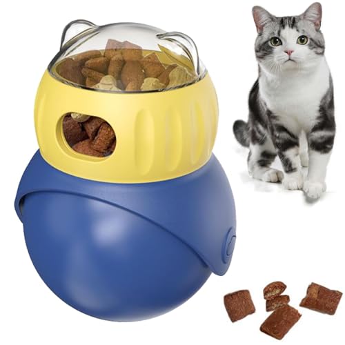 Cat -Behandlungsball, Eulenform -Tumbler -Spielzeug - Interaktiver Hundespielzeugkugel, nachfüllbare verstellbare Lebensmittel -Leckerbälle, undichte Haustier -Feeder für Welpentraining (blau) von WEIWOGU