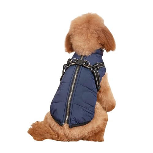 WEJDYKG Waterproof Winter Dog Jacket with Built-in Harness, Winter Warm Dog Coat with Detachable Harness, Reflective Adjustable Furry Jacket for All Dogs/Cats (2X-Large,Blue) von WEJDYKG