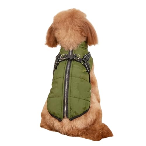 WEJDYKG Waterproof Winter Dog Jacket with Built-in Harness, Winter Warm Dog Coat with Detachable Harness, Reflective Adjustable Furry Jacket for All Dogs/Cats (2X-Large,Green) von WEJDYKG