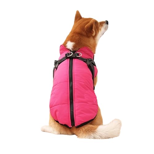WEJDYKG Waterproof Winter Dog Jacket with Built-in Harness, Winter Warm Dog Coat with Detachable Harness, Reflective Adjustable Furry Jacket for All Dogs/Cats (2X-Large,Pink) von WEJDYKG