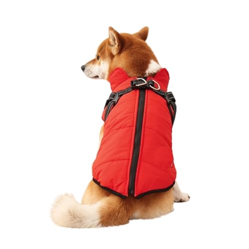 WEJDYKG Waterproof Winter Dog Jacket with Built-in Harness, Winter Warm Dog Coat with Detachable Harness, Reflective Adjustable Furry Jacket for All Dogs/Cats (2X-Large,Red) von WEJDYKG