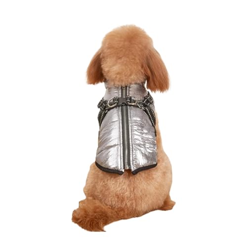 WEJDYKG Waterproof Winter Dog Jacket with Built-in Harness, Winter Warm Dog Coat with Detachable Harness, Reflective Adjustable Furry Jacket for All Dogs/Cats (3X-Large,Silver) von WEJDYKG