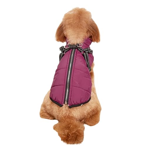 WEJDYKG Waterproof Winter Dog Jacket with Built-in Harness, Winter Warm Dog Coat with Detachable Harness, Reflective Adjustable Furry Jacket for All Dogs/Cats (Medium,Purple) von WEJDYKG