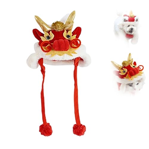 WEJDYKG Year of Dragon Dog Cat Hat, Dance Lion Pet Costume, Cute Dragon Cosplay Hat for Small Dogs Cats, Pet Costume Hat, Chinese Lion Pets Hat (Large,Red) von WEJDYKG