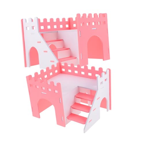 WEKADRIN 2 Stück Doppellagiges Kleintierversteck mit Leiter Sicheres Hamsterhaus und Meerschweinchenvilla Großes Rosa Häuschen für Kleintiere zum Verstecken Schlafen von WEKADRIN