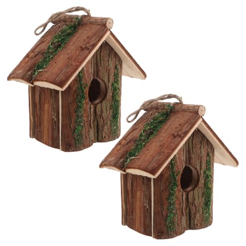 WEKADRIN 2 Stück Hängendes Vogelhaus im Cottage-Stil aus Holz Wetterfestes Langlebiger Nistkasten für Garten Balkon und Terrasse Natürliche Dekoration für Wildvögel Inklusive Aufhängeseile von WEKADRIN