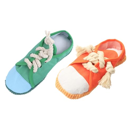 WEKADRIN 2 Stück Teiliges Hundespielzeug Mini Sneaker Quietschspielzeug aus Sicherem Material für Kleine Hunde und Katzen zum Kauen Training und Zahnpflege in Grün und Orange von WEKADRIN