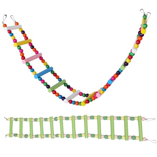 WEKADRIN 2 Stück Teiliges Papageienkletterspielzeug Holzleiter für Vogelkäfig Bunte Macaron-Farben Robuste Hängeleiter für Wellensittiche Nymphensittiche Kleine Vögel Sicheres Klettern von WEKADRIN
