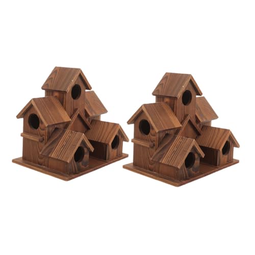 WEKADRIN 2 Stück Teiliges Rustikales Vogelhaus aus Holz mit Integrierter Futterstelle Wetterfestes Gartenvogelhaus im Cottage-Stil für Wildvögel als Dekorative Brut- und Beobachtungsbox im von WEKADRIN