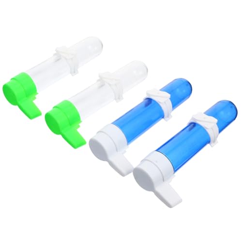 WEKADRIN 4 Stück Automatischer Vogeltränke Teiliges aus Transparentem Kunststoff mit Grünem und Blauem Boden Langlebiger Trinkflasche für Papageien Wellensittiche und Kleine Vögel Einfache von WEKADRIN