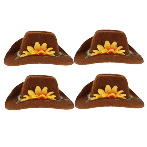 WEKADRIN 4 Stücke Mini Cowboy Hüte aus Filz für Kleine Haustiere Verstellbare Western Hüte mit Blumenmuster Leichtes Strapazierfähiges Zubehör für Hamster Meerschweinchen Hühner Schlangen von WEKADRIN