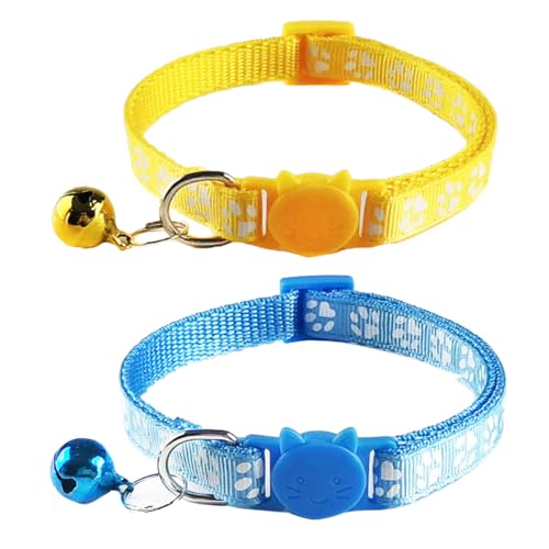 WEKADRIN 5 Stück Teiliges Katzenhalsband mit Glocke Verstellbar Strapazierfähig Modisch für Kätzchen und Katzen in Gelb Schwarz Himmelblau Hellgrün Praktische Haustier Accessoires von WEKADRIN