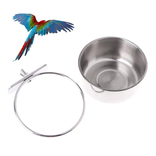 WEKADRIN Edelstahl Futter Wasserschale für Papageien und Kleine Vögel Langlebiger Vogelkäfig Napf Einfache Reinigung Praktische Futterschale mit Kante für Wellensittiche und von WEKADRIN