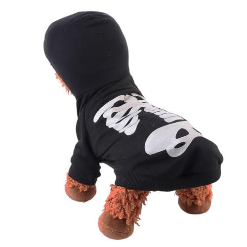 WEKADRIN Halloween Haustierkostüm Nachtleuchtender Skelett Overall für Kleine und Mittelgroße Hunde und Katzen Atmungsaktive Hundebekleidung für Halloween Partys Leicht Bequem Einfach von WEKADRIN